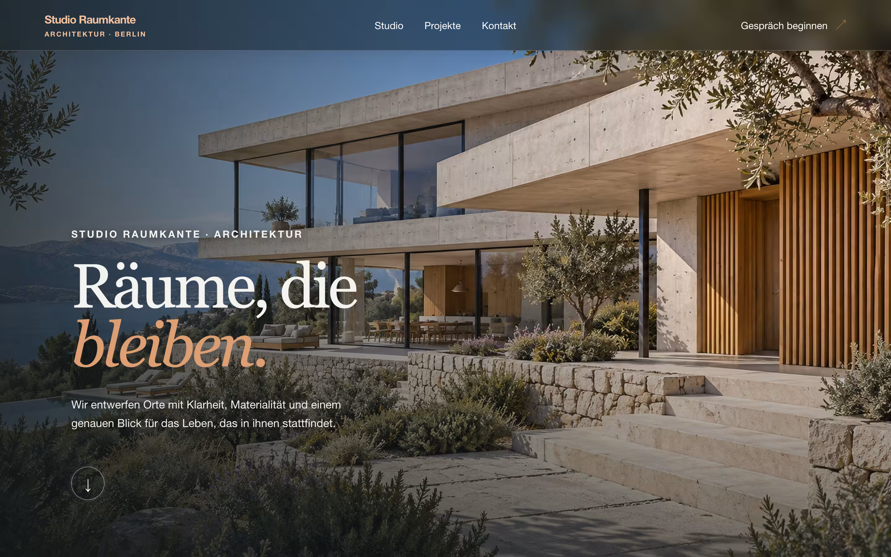 Startseite der Website für Studio Raumkante